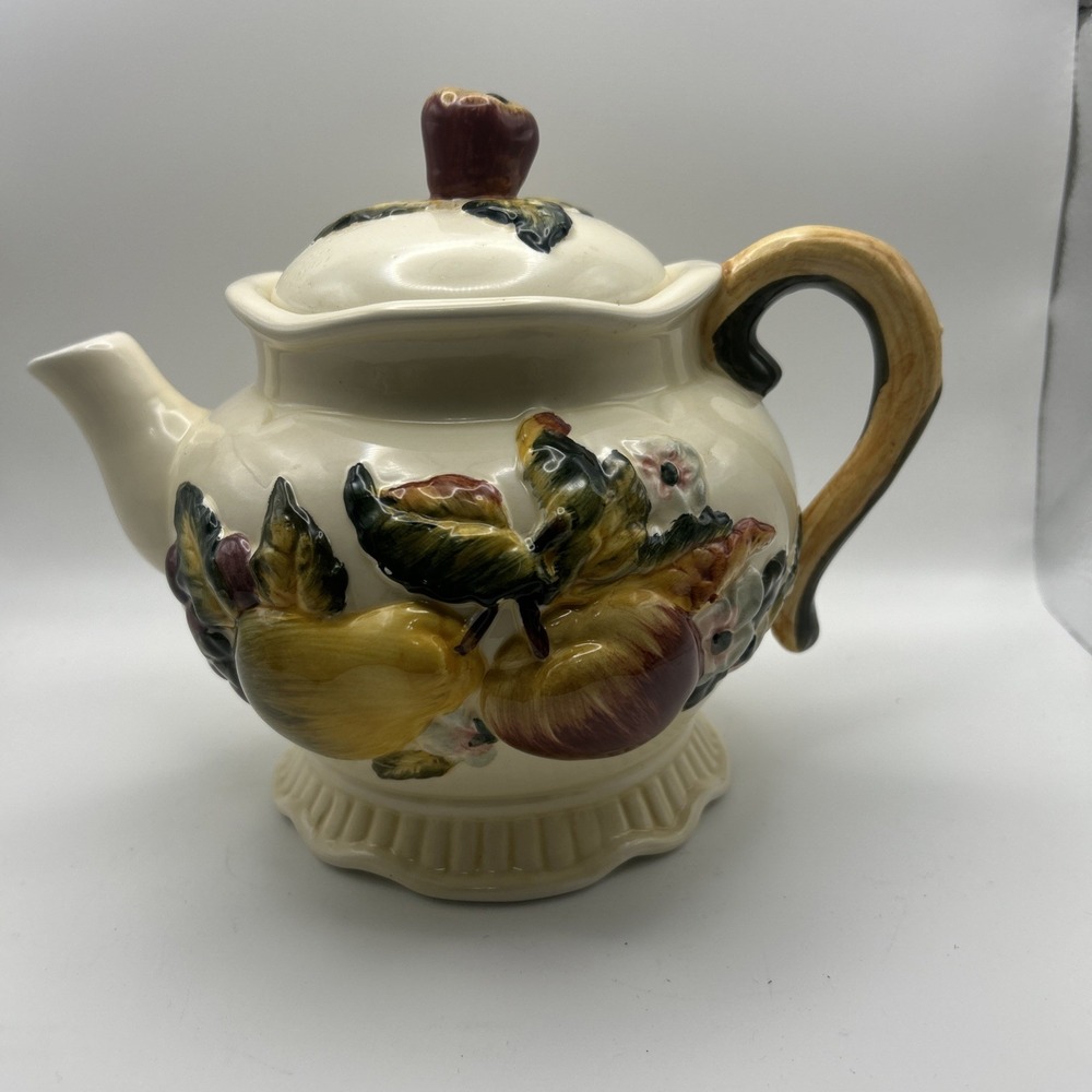 Fall Harvest Bico China Ceramic Teapot Fruit Pear Apple Embossed 3D Autumn